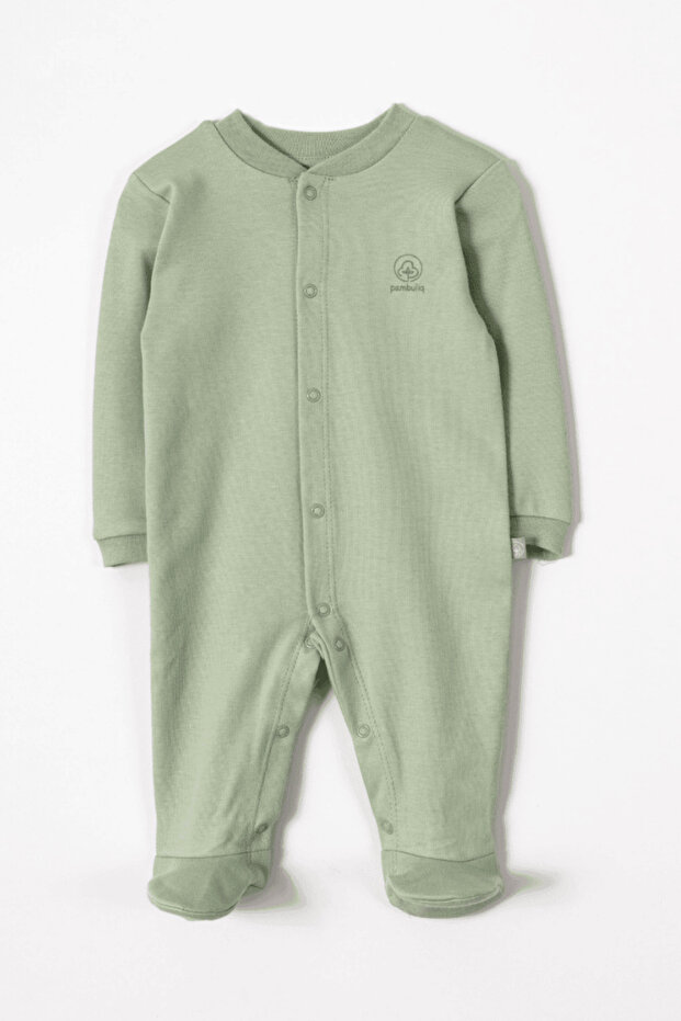 Organic Cotton Baby Romper with Booties Green