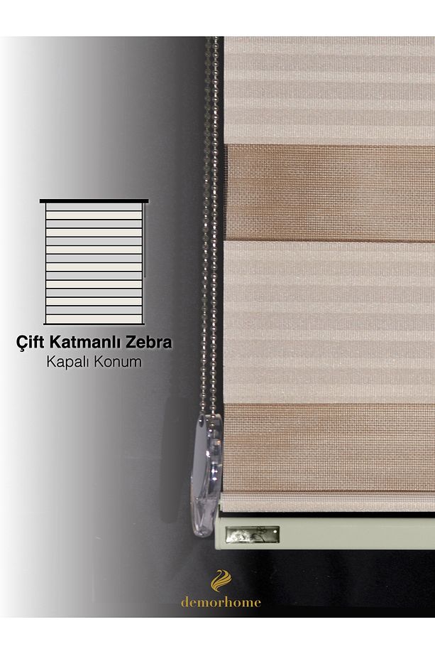 Geniş Pliseli Latte Rengi Zebra Stor Güneşlik Perde Metal Kasa - 4