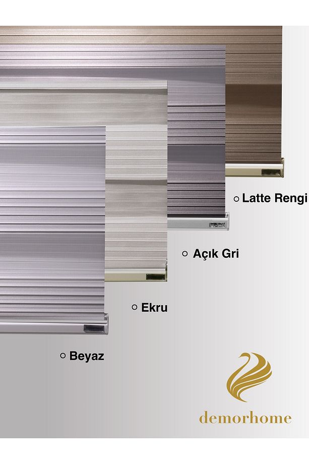 Geniş Pliseli Latte Rengi Zebra Stor Güneşlik Perde Metal Kasa - 9