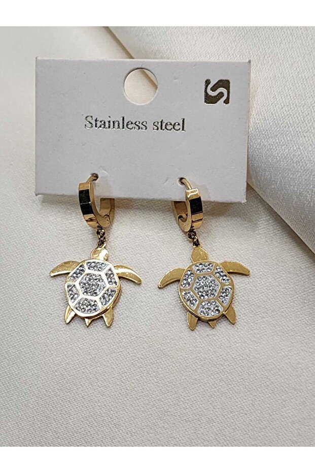 Turtle Earrings Zircon Stone Steel Earrings