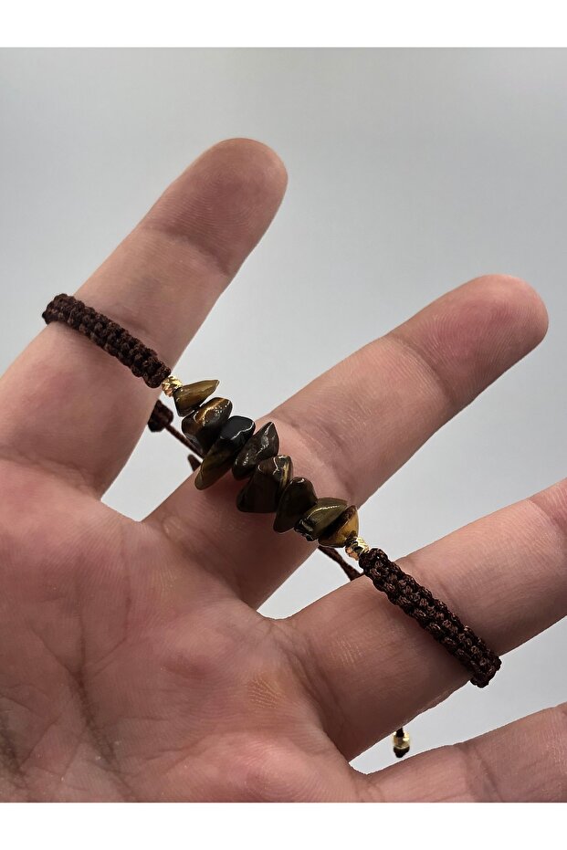 Tasarım Kaplangözü Taşı Unisex Örgü Doğaltaş Bileklik - 6
