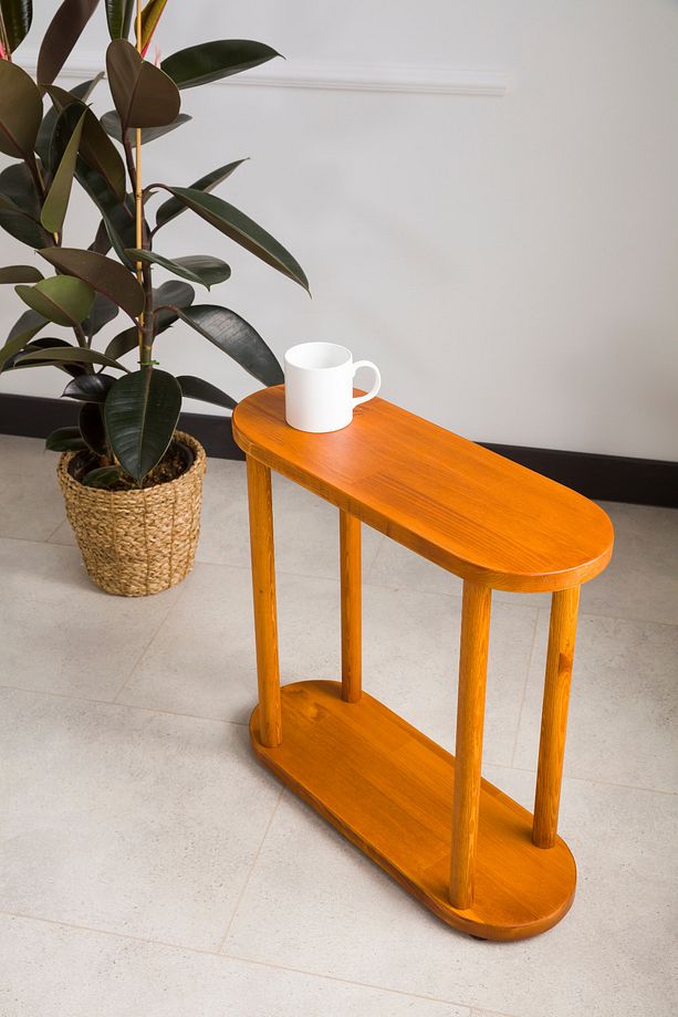 Masif Ahşap Oval Yan Sehpa 55x20 cm - 7