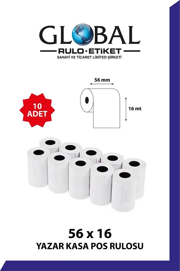 GLOBAL RULO 56x16 Termal Rulo Yazarkasa Pos Rulosu Pos Kağıdı 1 Paket 10 Adet Tam Meraj Garantili - 1