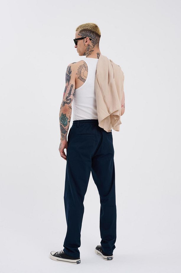 Erkek Basic Solid Koyu Mavi Jean Pantolon - 5