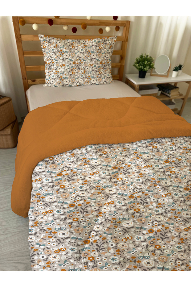 Minik Çiçekler Desenli Tek Kişilik Peluş Yorgan-Uyku Seti  160x220 cm - 2