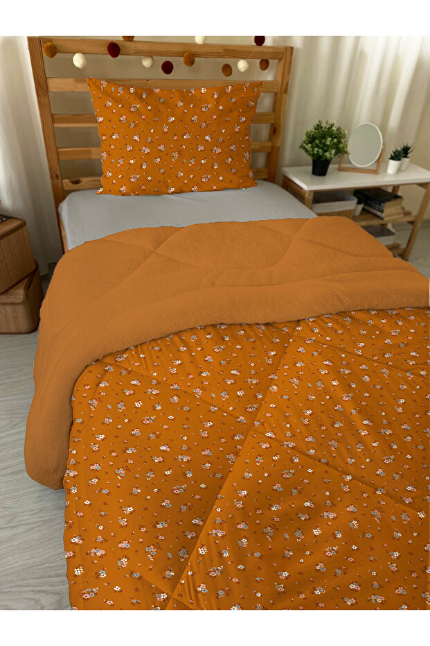 Minik Çiçekler Desenli Tek Kişilik Peluş Yorgan-Uyku Seti 160x220 cm - 2
