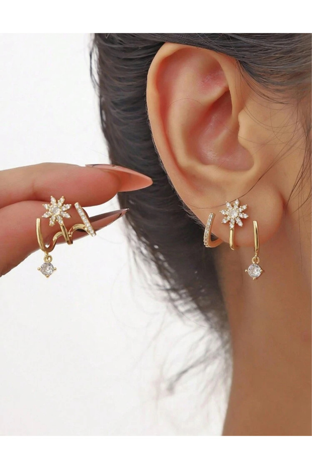 Steel Single Hole Multiple Look Flower Detailed Pendant Stone Earrings