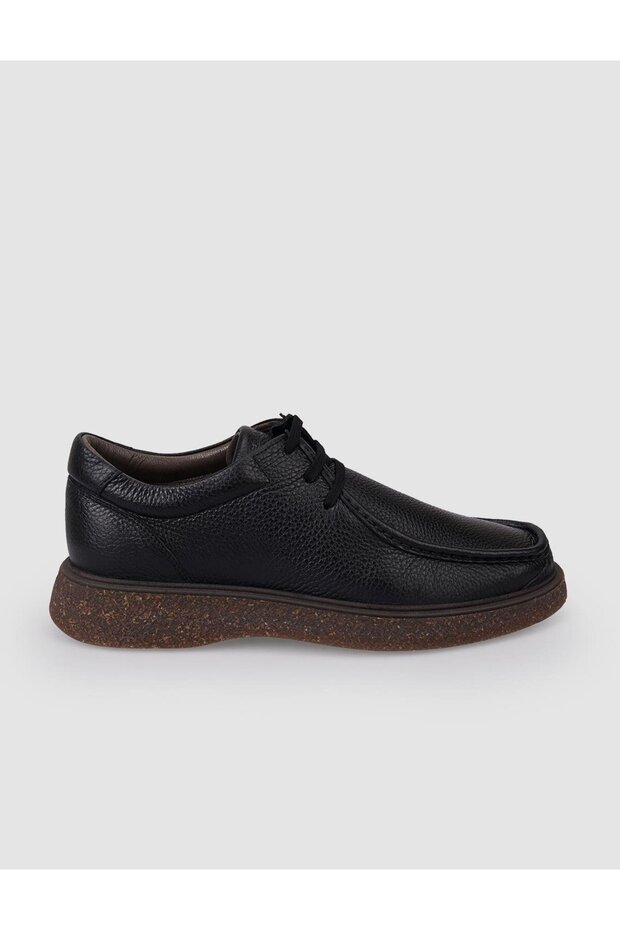 100% Genuine Leather Black Lace-Up Men's Casual Shoes
