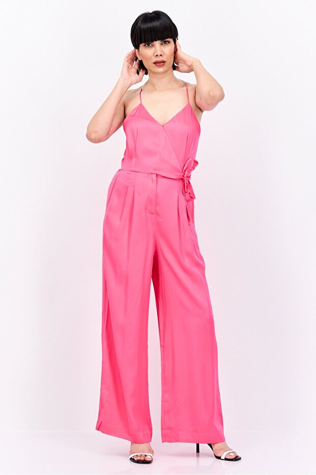 Women Plain Sleeveless Jumpsuit, Pink