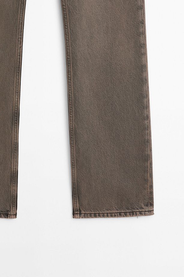 Yüksek bel düz paça pamuk karışımı kot pantolon - 7