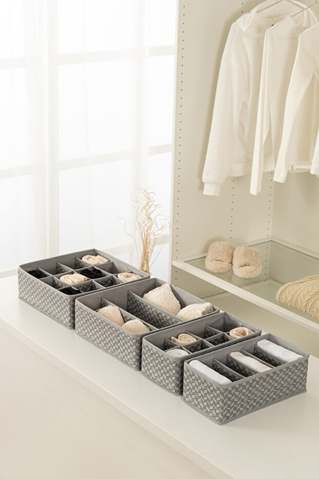 4-piece herringbone pattern gray children's room wardrobe drawer inner sock organizer honeycomb accordion organizer
