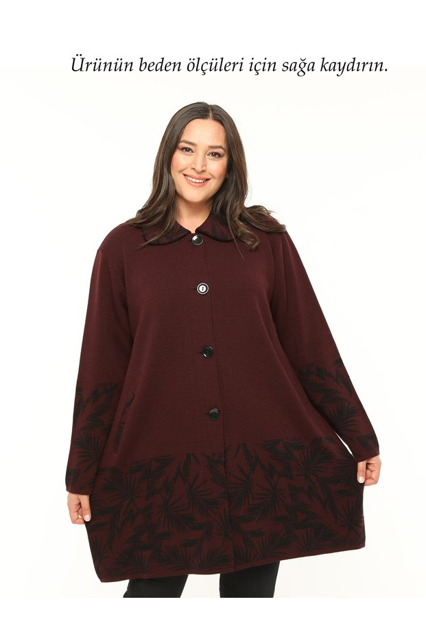Steel Knitwear Women's Plus Size Winter Long Thick Oversized Cardigan Burgundy Mother Cap