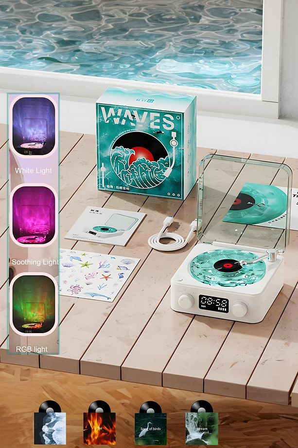 Retro Pikap Plak Çalar Beyaz Gürültü White Noise Hoparlör Şarjlı Kablosuz Projektör Gece Lambası - 1