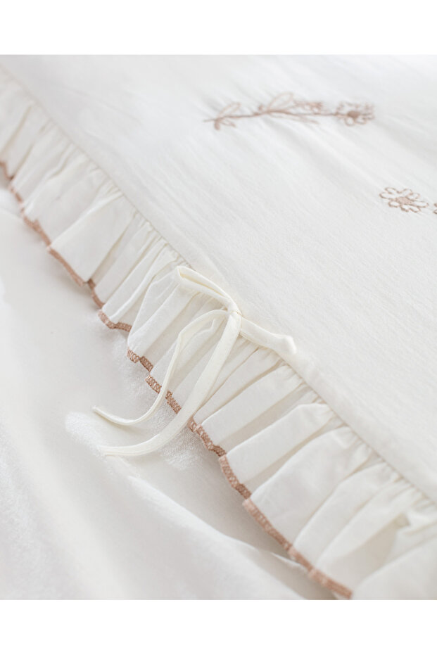 Perline King Size %100 Pamuk Fırfırlı Nevresim Takımı - Ekru/Bej - 6