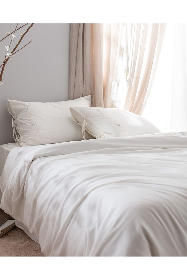 King Size %100 Pamuk Nakışlı Nevresim Takımı - Ekru - 3