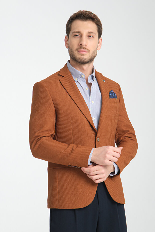 Allegri Men's Mustard Patterned Slim Fit Mono Collar Sports Blazer Jacket