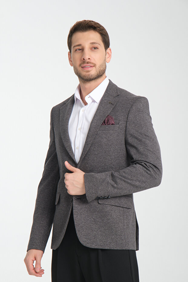 Melange Black Modern Men's Blazer Mono Collar Sports Jacket Knitted