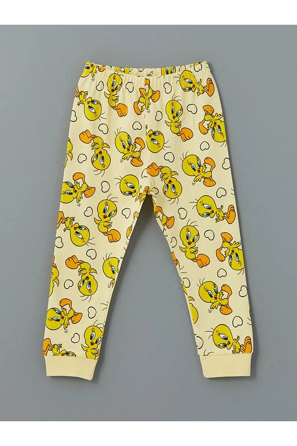 LCW baby Ekru Bisiklet Yaka Tweety Baskılı Kız Bebek Pijama Takımı - 4