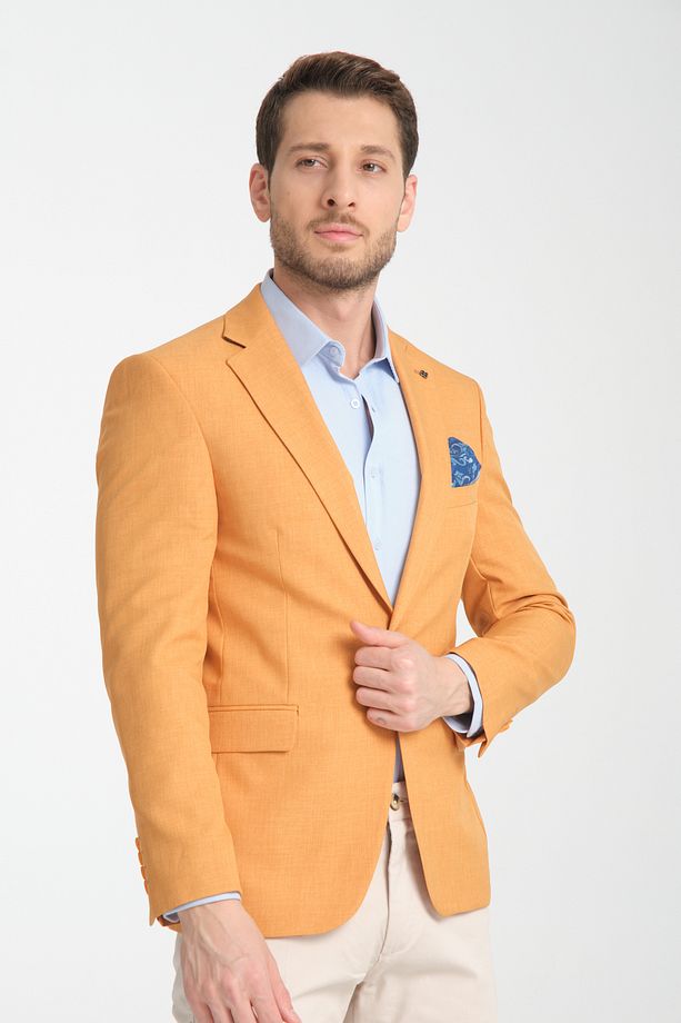 Nipoye Erkek Açık Kiremit Tam Astarlı Mono Yaka Slim Fit Spor Blazer Ceket - 2