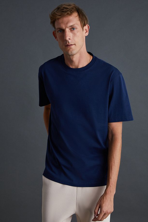 Solo Erkek %100 Organik Pamuklu Kalın Dokulu Comfort Fit Bisiklet Yakalı Lacivert T-shirt - 3