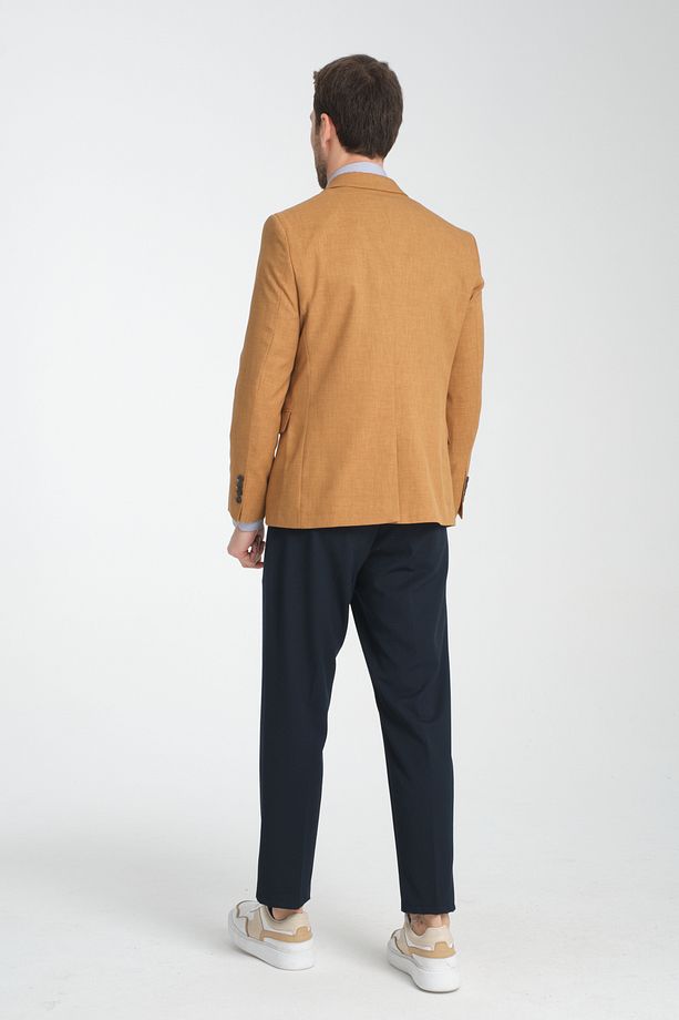 Nipoye Erkek Hardal Tam Astarlı Mono Yaka Slim Fit Spor Blazer Ceket - 6