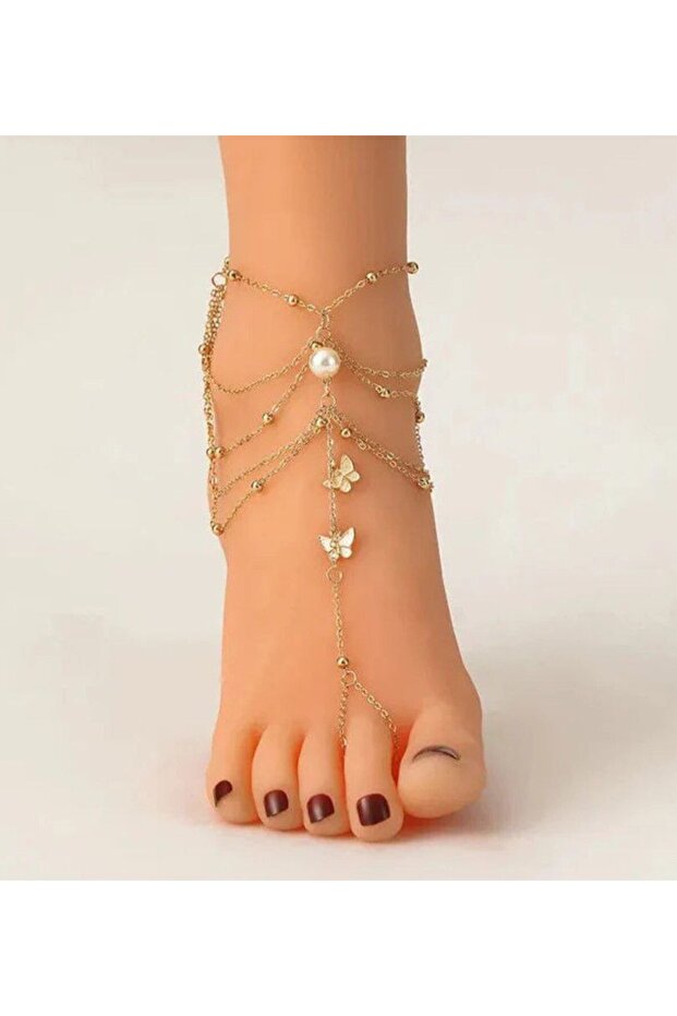 Stylish and Elegant Ball Chain Pearl Butterfly Foot Shahmeran