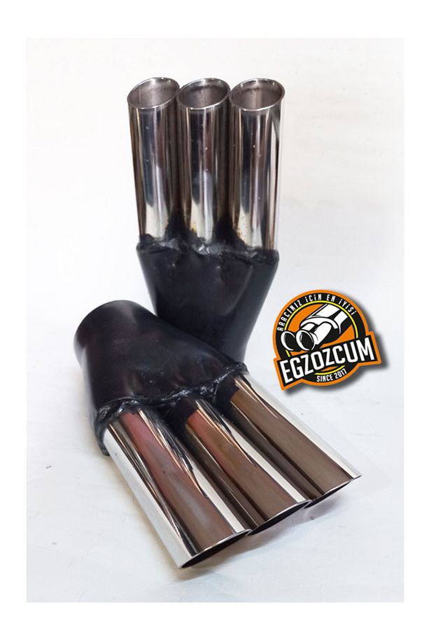 60 Mm. Kesik Uç Üç Çıkışlı Minik Krom Egzoz Ucu Eksoz Ucu 1 Adet - 6
