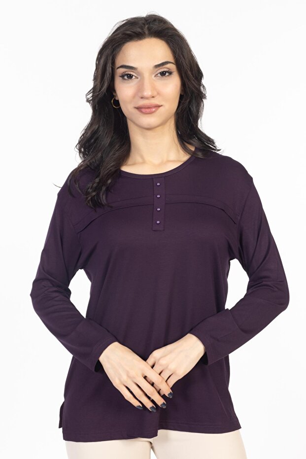 New Season Simple Pattern Round Neck Lycra Mother Combed Cotton Blouse 6484