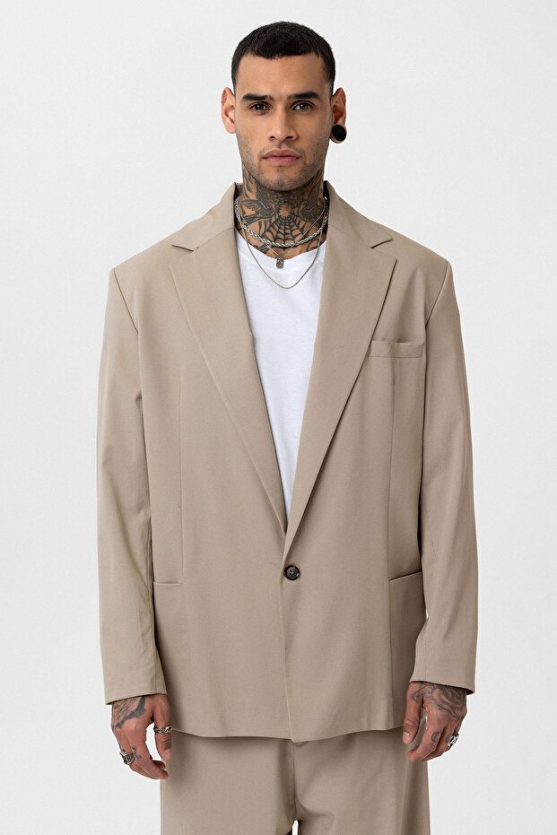 Oversize Blazer Ceket Bej - 1