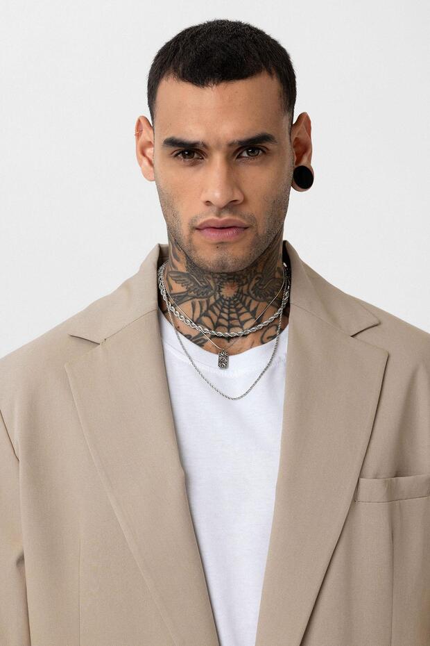 Oversize Blazer Ceket Bej - 6