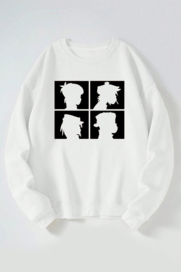 Gorillaz Demon Days Printed Women'S/Men's White Crew Neck Cotton Sweatshirt