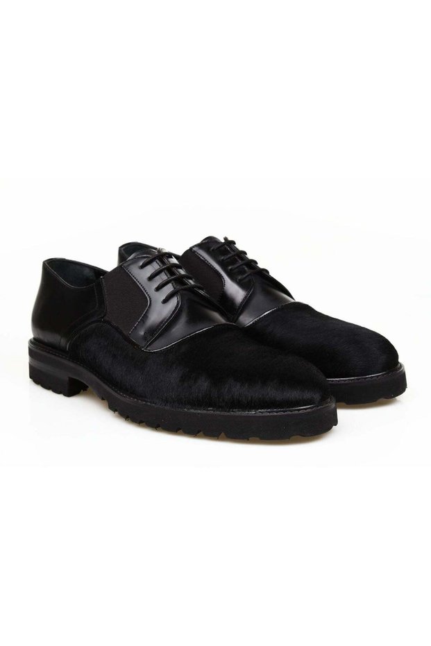 Black Color Lace-Up Genuine Leather Men's Shoes