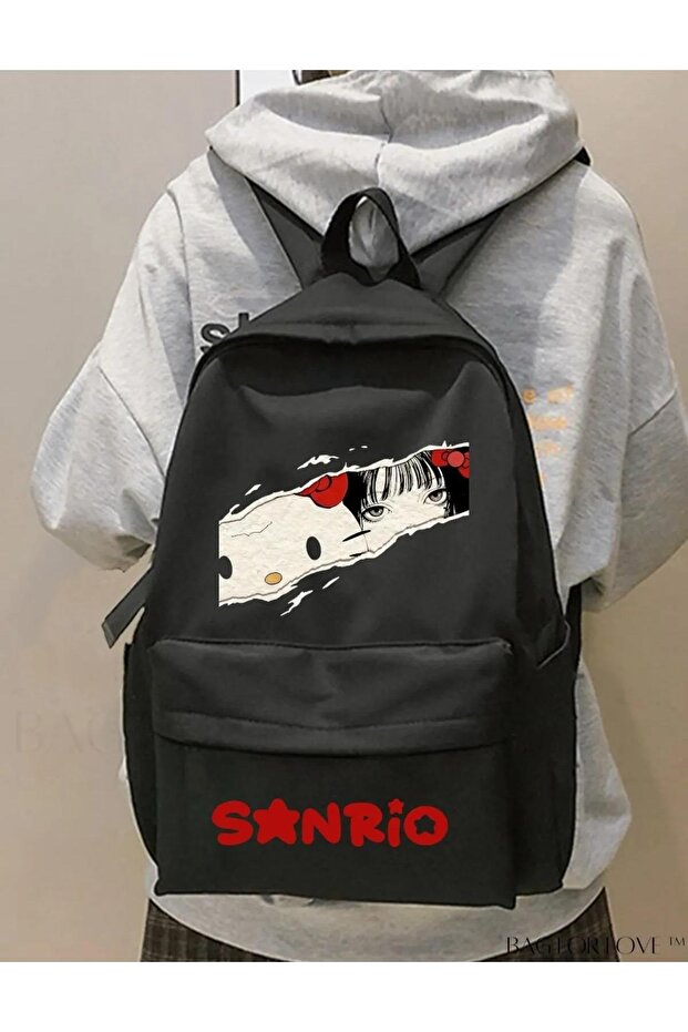 Red Anime X Hello Kitty Sanrio Eyes Printed School, Course, Course Backpack