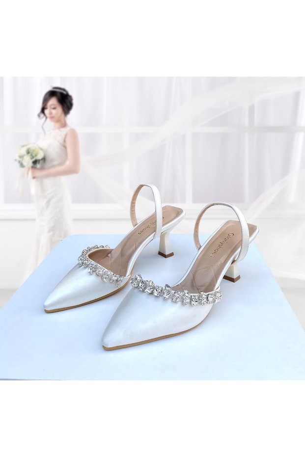 Mother-Of-Pearl Satin Rhinestones 6 cm Heeled Shoes
