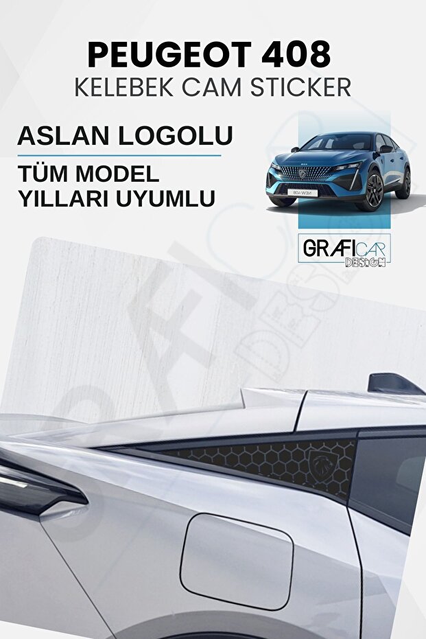 Peugeot 408 Compatible Butterfly Glass Sticker Set - Lion Logo All Model Years Compatible