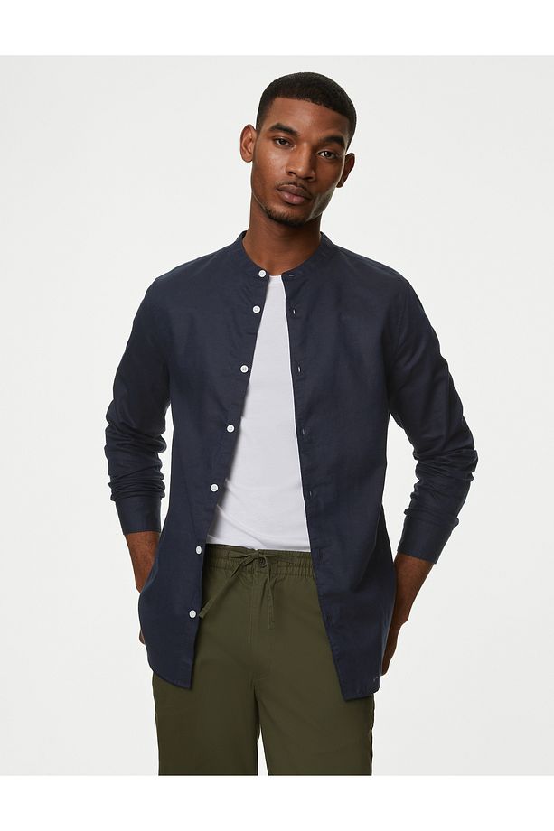 Regular Fit Uzun Kollu Keten Gömlek - 2