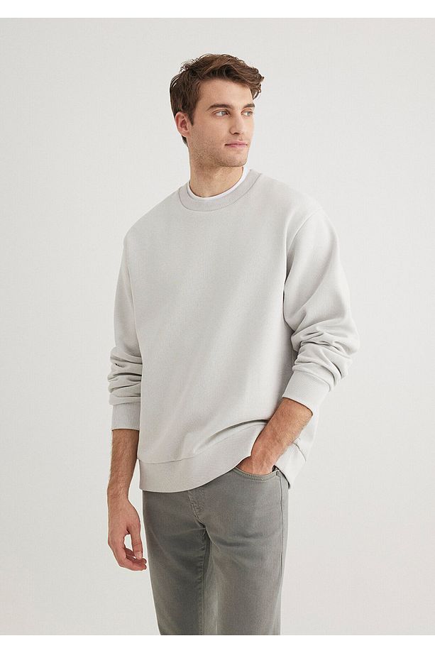 Bisiklet Yaka Gri Basic Sweatshirt 0s10276-80618 - 1