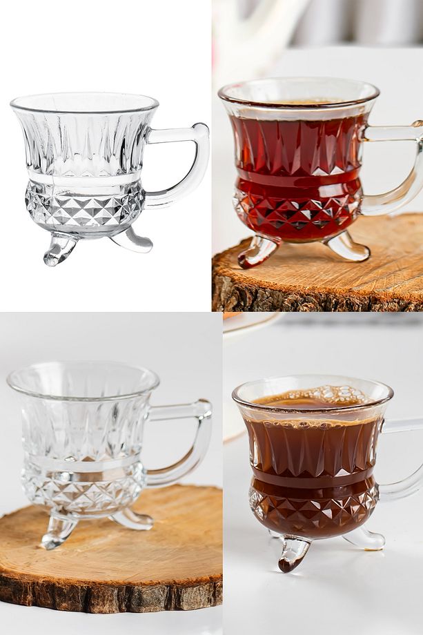 Loretta Cam 6'lı Çay Kahve Meşrubat Bardağı Çay Bardağı Mug Fincan Seti Ayaklı 100 ml - 2