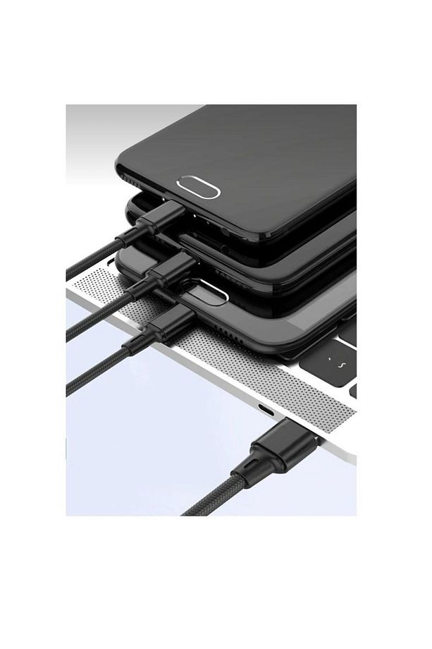 3 In 1 Hızlı Şarj Özellikli Sağlam Kaliteli Şaj Kablosu Lightning - Type C - Micro - 4