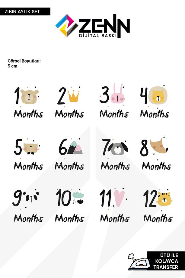 Bebek Zıbın 12 Ay Set Ütü İle Yapışan Dtf Baskı - 1