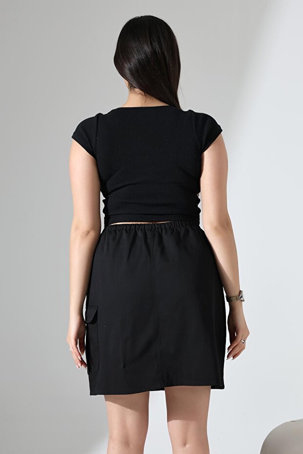 SİYAH MİNİ KARGO ETEK - 7