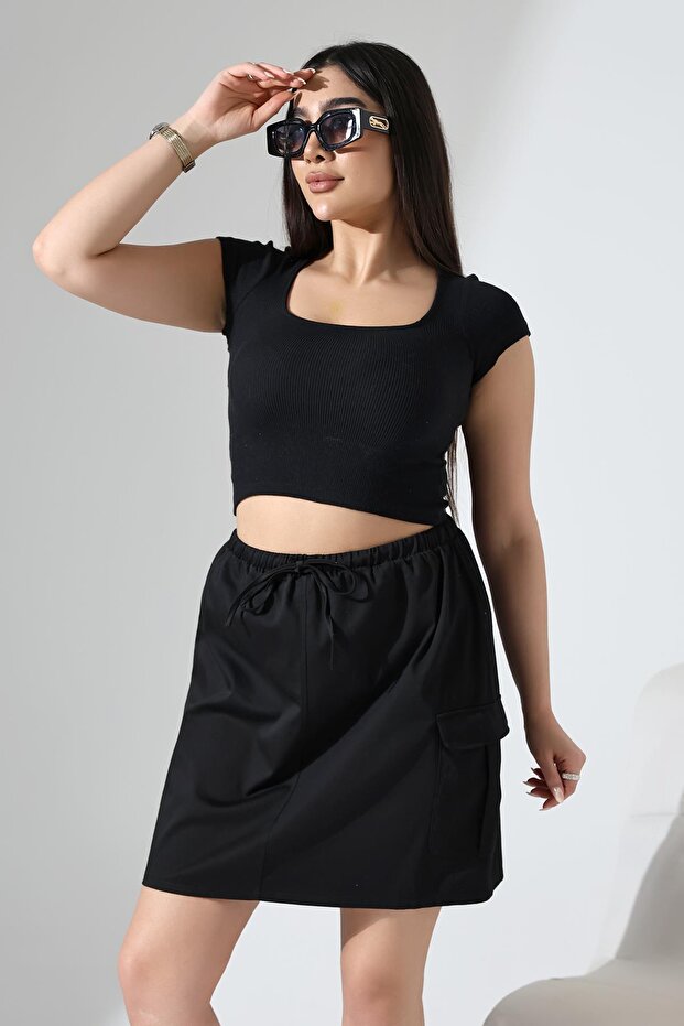 SİYAH MİNİ KARGO ETEK - 4