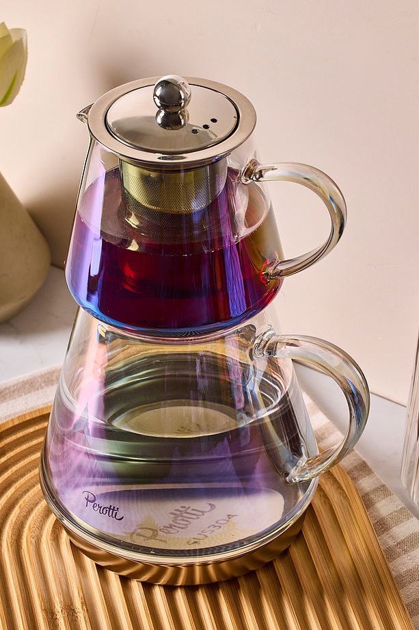 Flavio Luster Indüksiyon Tabanlı Borosilikat Cam Çaydanlık Takımı 550 ml Demlik 1000 ml Suluk - 3