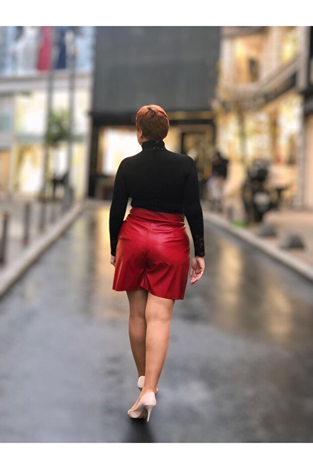 Deri mini şortlu etek - 5