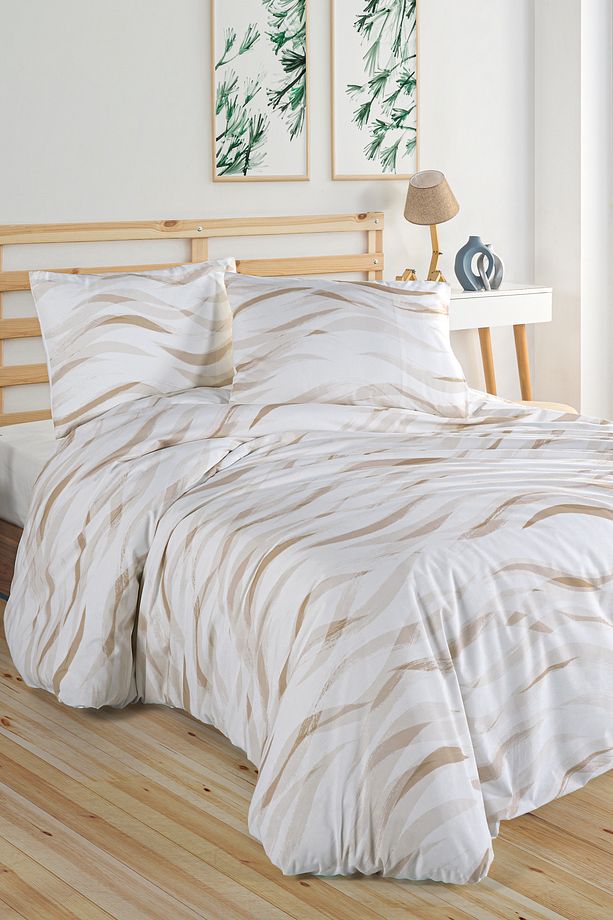 Wave Beige %100 Pamuk Çift Kişilik Nevresim Seti - 3