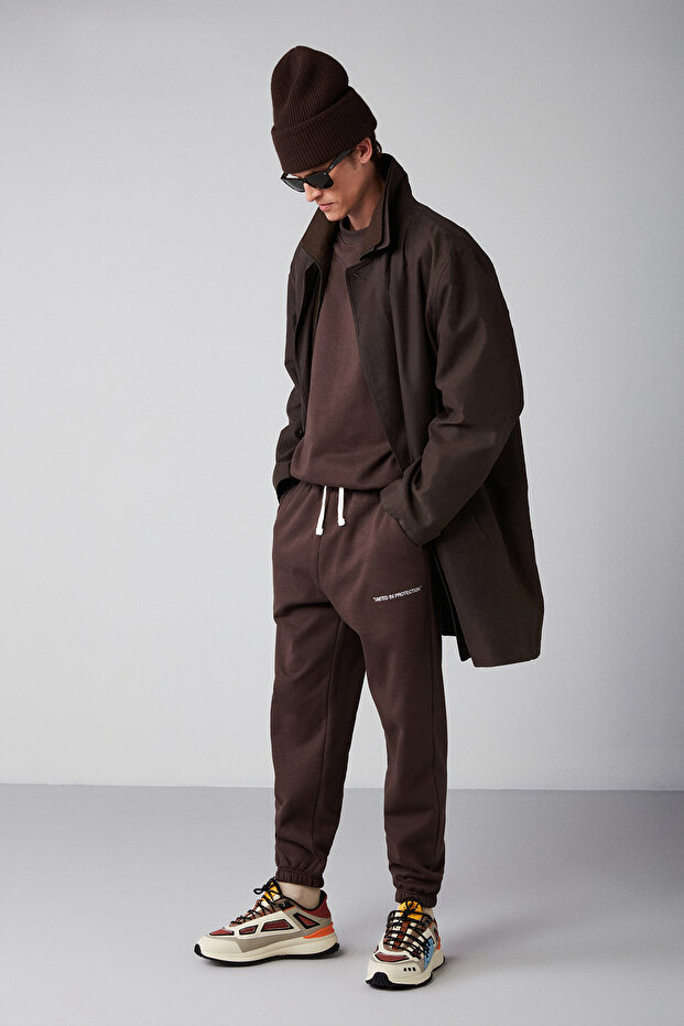 Marshall Men's Cotton Fleece Inside Embroidered Relaxed Brown Tracksuit Set - 3