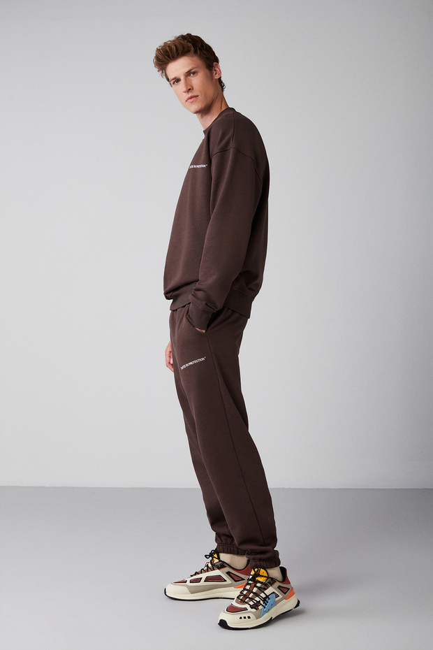 Marshall Men's Cotton Fleece Inside Embroidered Relaxed Brown Tracksuit Set - 7