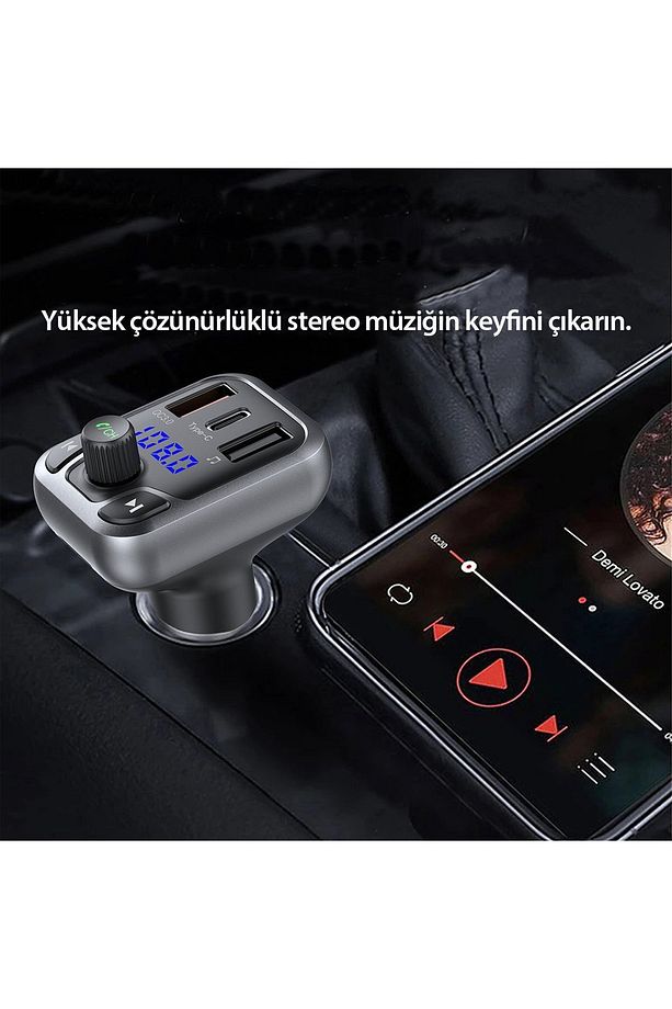 Bluetooth USB3.0 ve Type C PD Hızlı Şarj FM Transmitter - 5