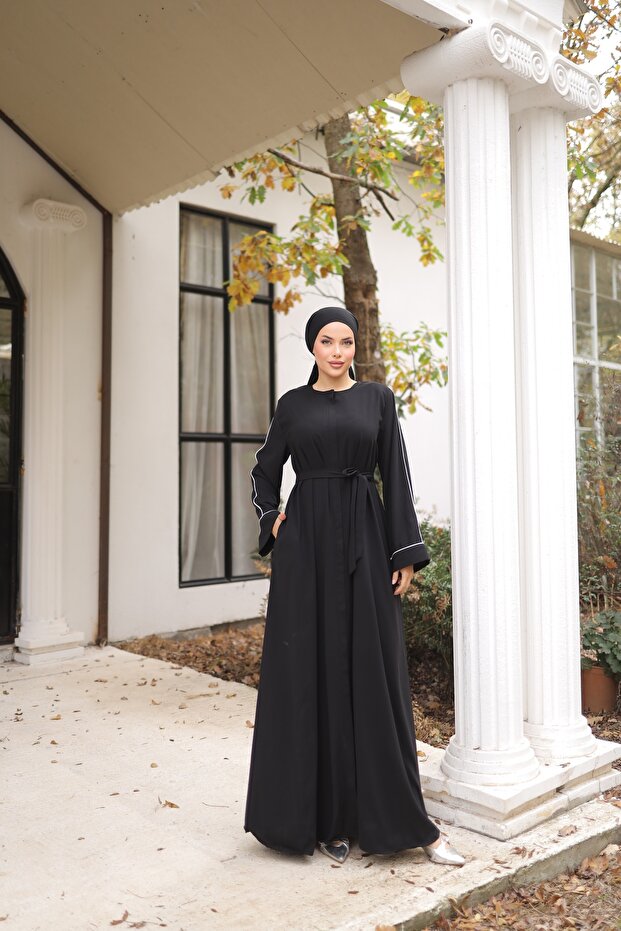 Ankanoor Black Hidden Placket Bias Abaya Sleeve Ferace Anka 2518206