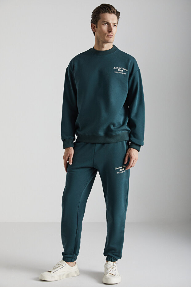 Nottıngham Men's Set of 2 Relaxed Organic Cotton Lined Dark Green Tracksuit Set